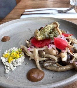 Dertien's dish: paddestoelen en ponzu van zuurdesembrood (van Das Brot).